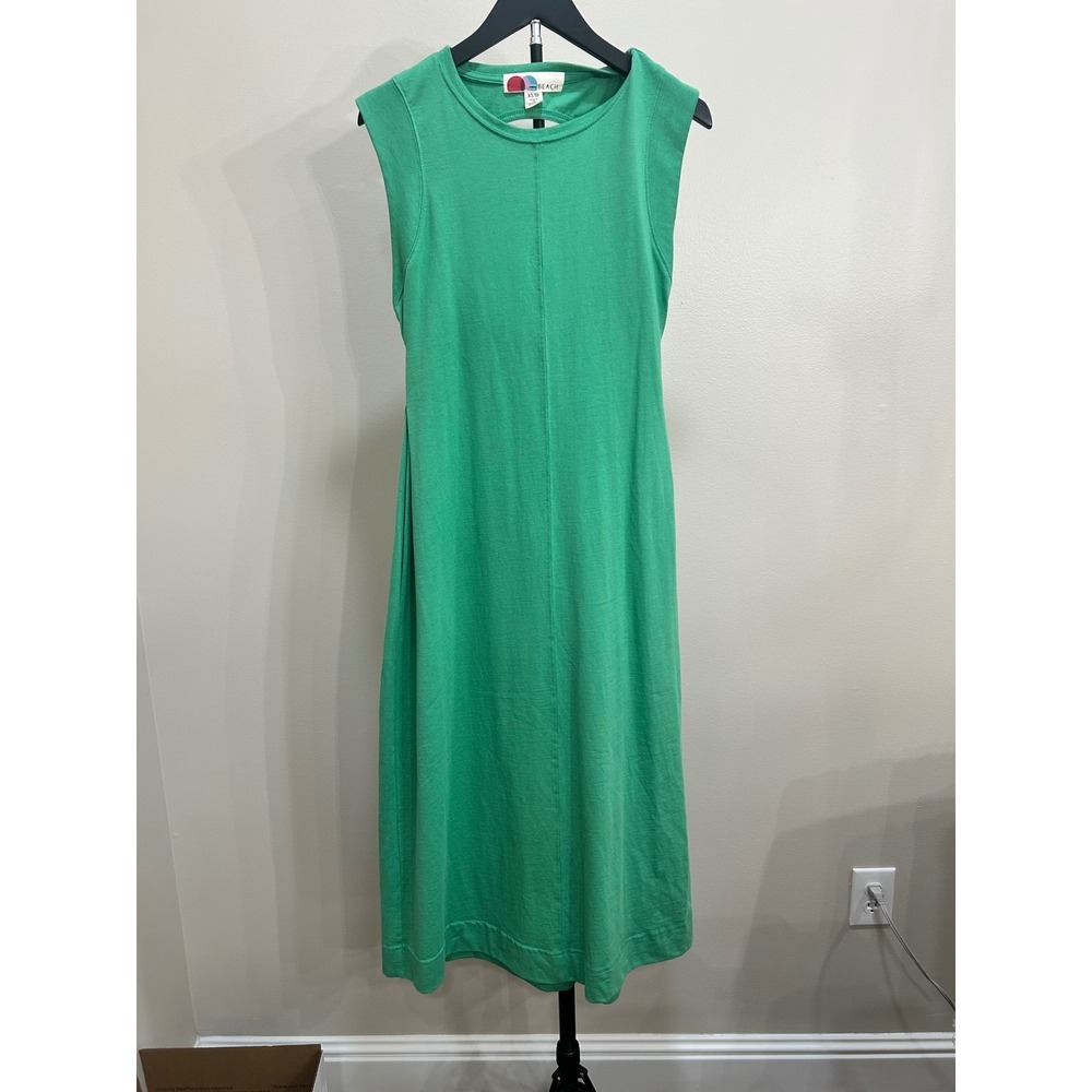 FP Beach Green Open Back Midi Dress 100% Cotton Sleeveless XS